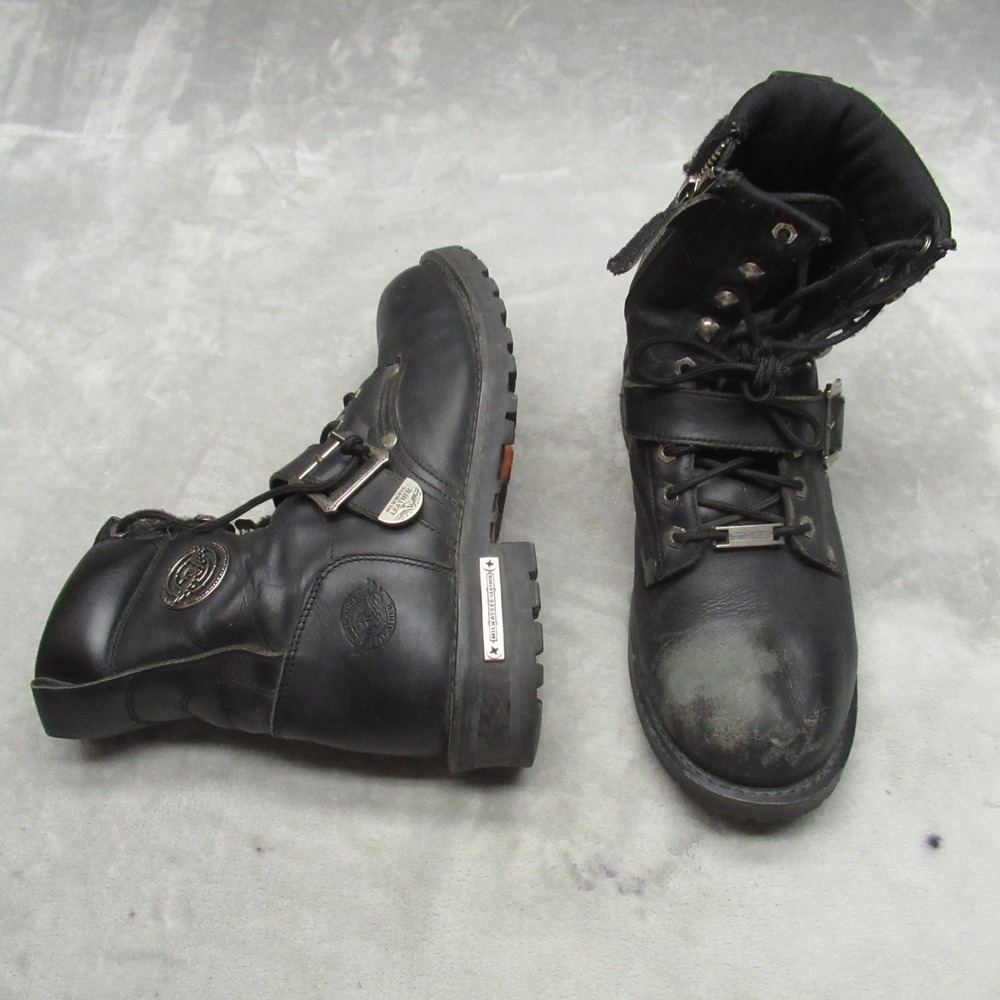Milwaukee Leather Men 9.5 Biker Boot Blk Leather Zip Buckle Moto Riding Engineer